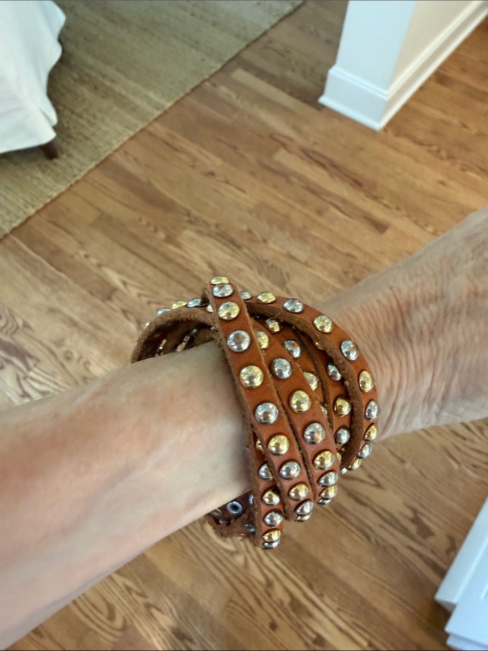 Linea Pelle Leather Wrap Bracelet - Tan with Gold & Silver Studs